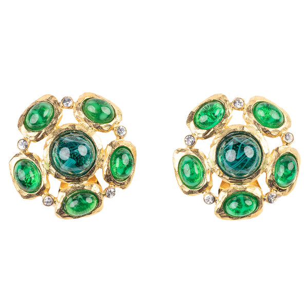 kenneth jay lane Emerald Cabochon Clip Earrings