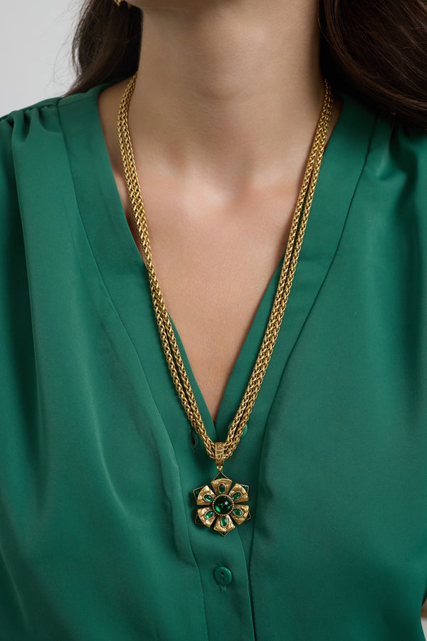 Kenneth Jay Lane Emerald Cabochon Two-Row Necklace