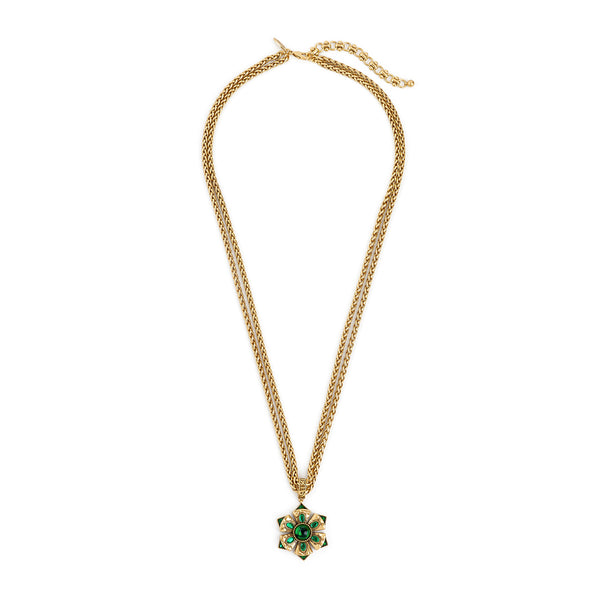 kenneth jay lane Emerald Cabochon Two-Row Necklace