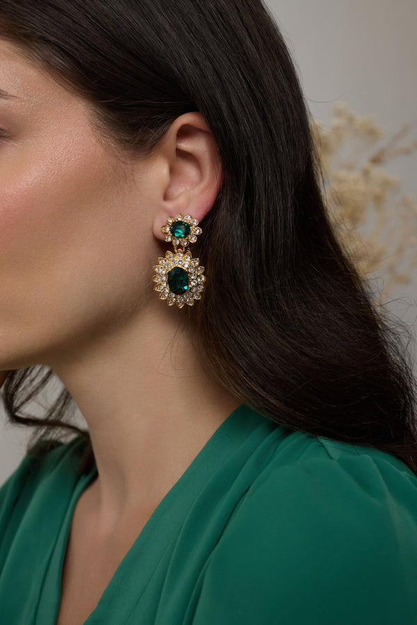 Kenneth Jay Lane Emerald Drop Clip Earrings