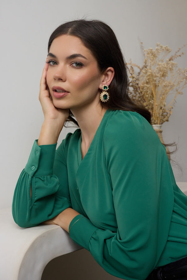 Kenneth Jay Lane Emerald Drop Clip Earrings