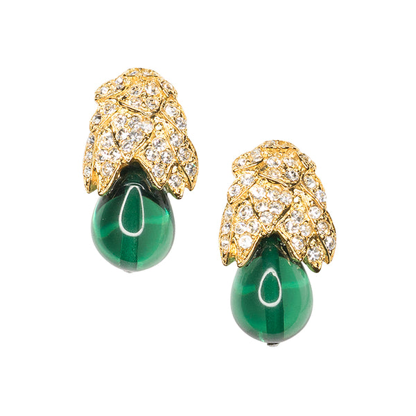 kenneth jay lane Emerald Drop Clip Earrings