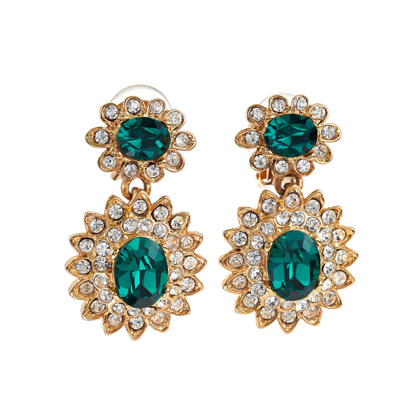 kenneth jay lane Emerald Drop Clip Earrings