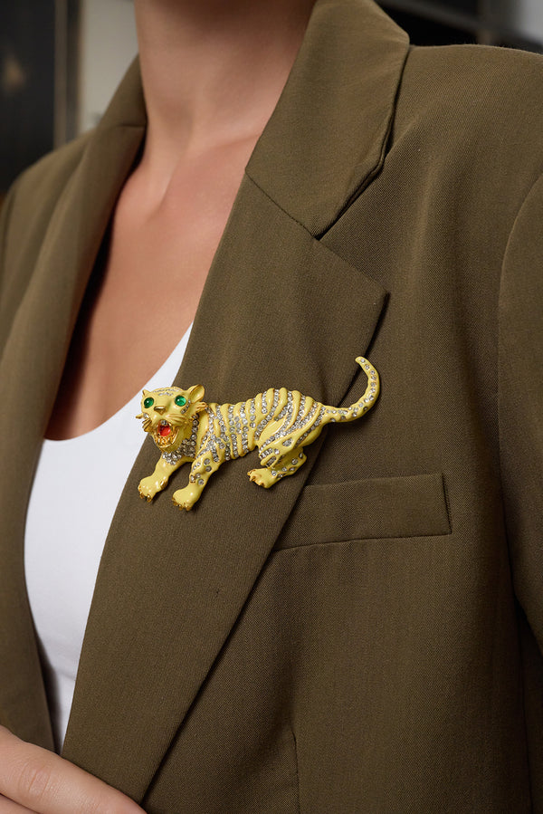 Kenneth Jay Lane Emerald Eyes Tiger Pin