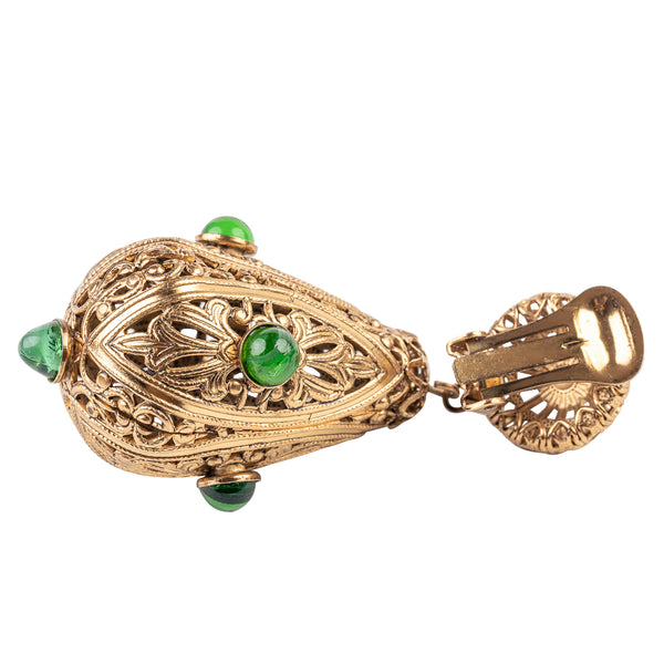 Kenneth Jay Lane Emerald Filigree Clip Earrings