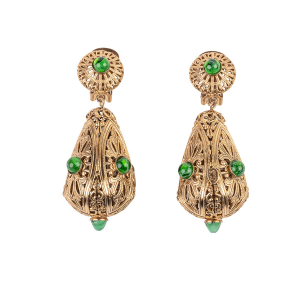 kenneth jay lane Emerald Filigree Clip Earrings