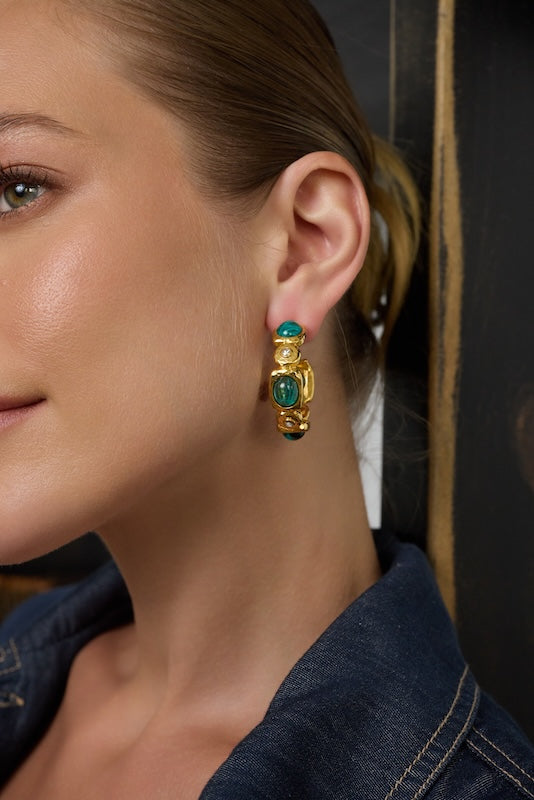 Kenneth Jay Lane Emerald Hoop Pierced Earrings