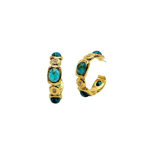 kenneth jay lane Emerald Hoop Pierced Earrings