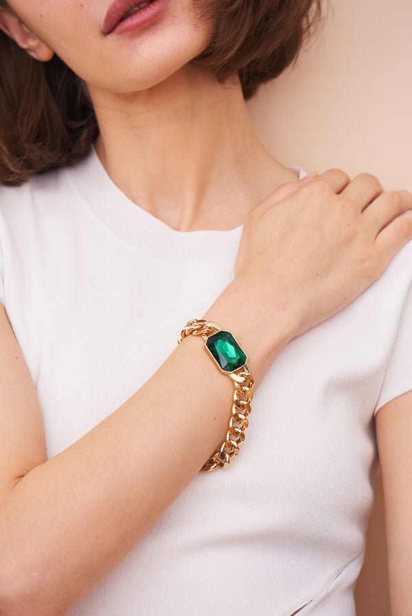 Kenneth Jay Lane Emerald Octagon Chain Bracelet