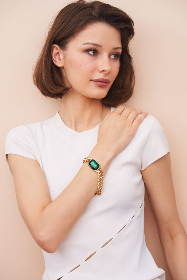 Kenneth Jay Lane Emerald Octagon Chain Bracelet