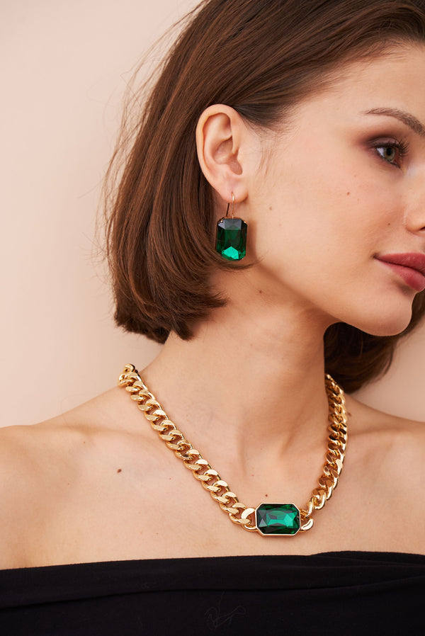 Kenneth Jay Lane Emerald Octagon Chain Necklace