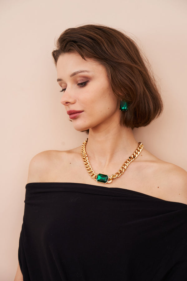 Kenneth Jay Lane Emerald Octagon Chain Necklace