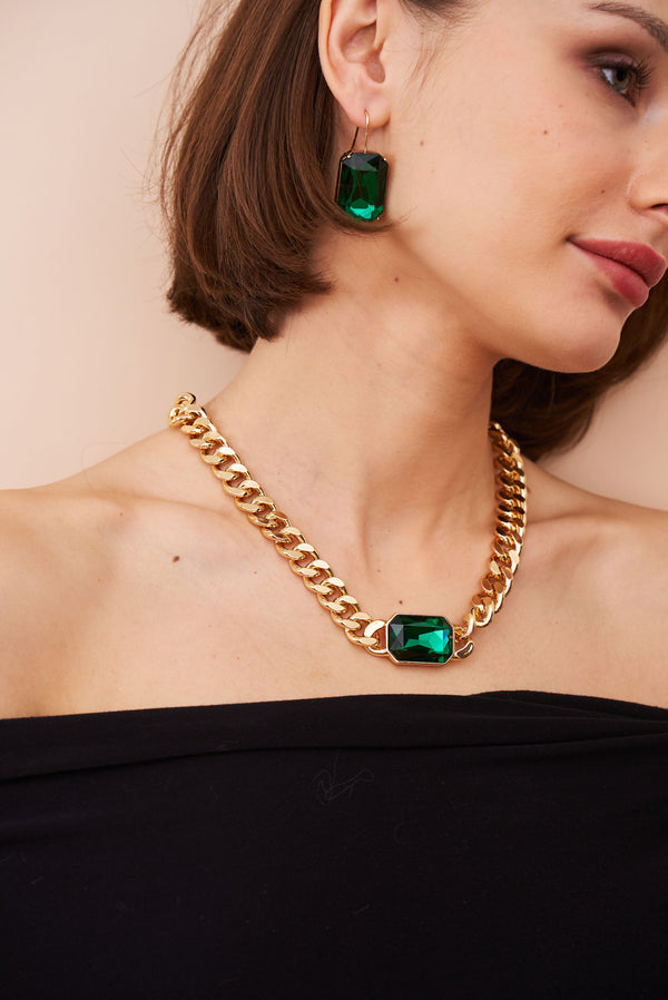 Kenneth Jay Lane Emerald Octagon Fishhook Earrings