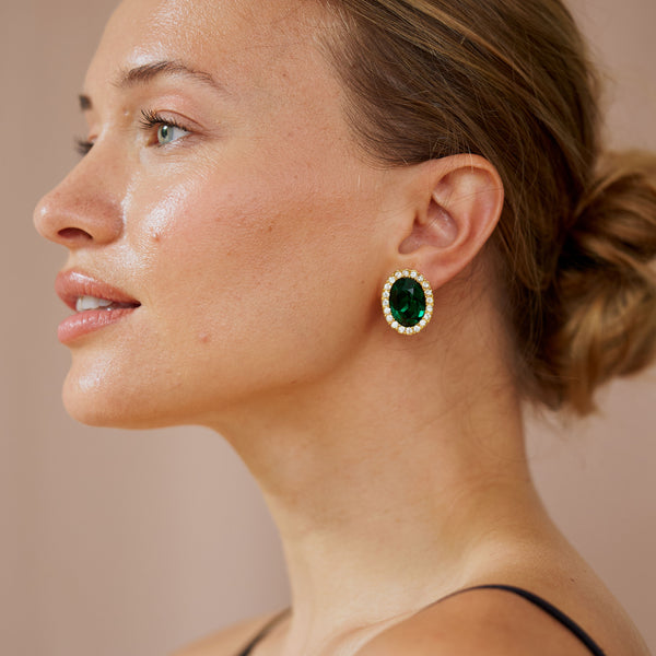 Kenneth Jay Lane Emerald Oval Clip Earrings