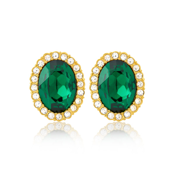kenneth jay lane Emerald Oval Clip Earrings