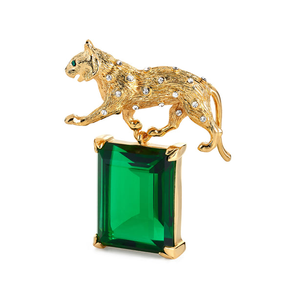 kenneth jay lane Emerald Panther Crystal Pin
