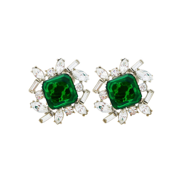 kenneth jay lane Emerald Rhinestone Clip Earrings