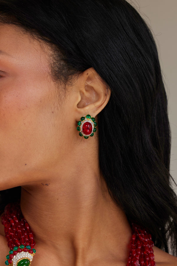Kenneth Jay Lane Emerald & Ruby Oval Clip Earrings