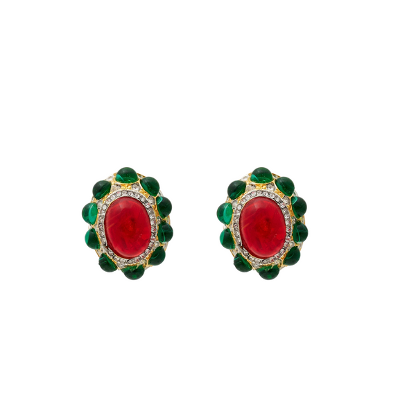kenneth jay lane Emerald & Ruby Oval Clip Earrings