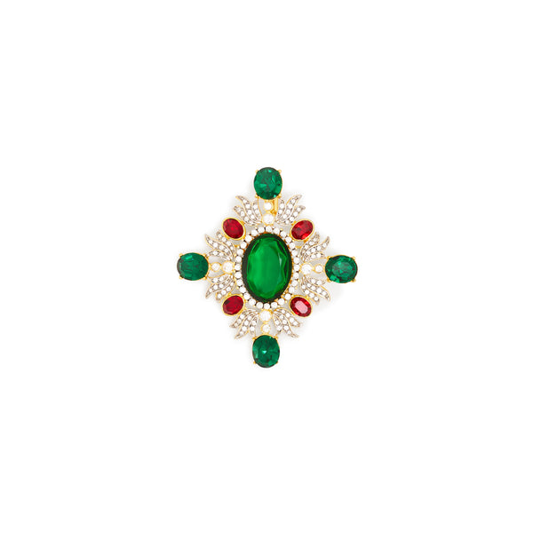kenneth jay lane Emerald & Ruby Stone Cluster Pin