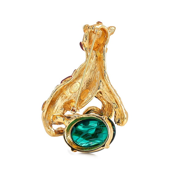 Kenneth Jay Lane Emerald Stone Panther Pin