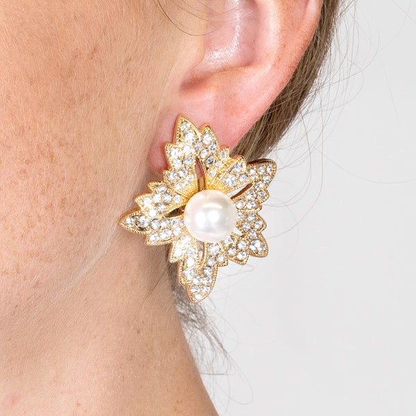 Kenneth Jay Lane Flower Pearl Clip Earrings