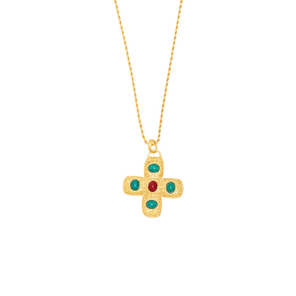 kenneth jay lane Gemstone Cross Pendant Necklace
