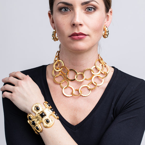 Kenneth Jay Lane Gold And Black Cabochon Cuff