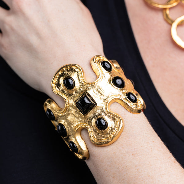 kenneth jay lane Gold and Black Cabochon Cuff