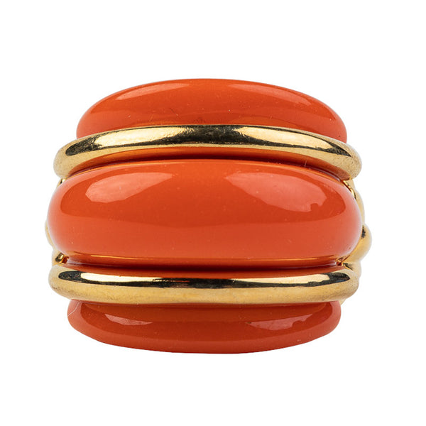 kenneth jay lane Gold and Coral Double Ribbed Ring