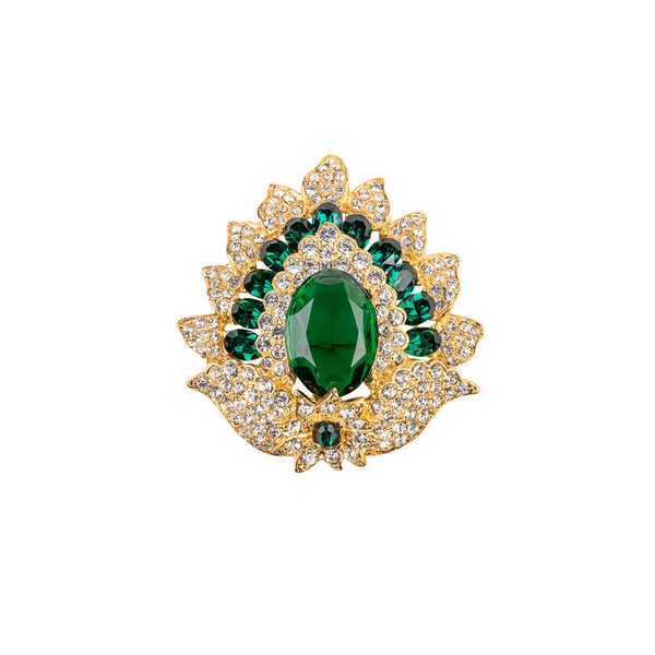 Kenneth Jay Lane Gold And Crystal Emerald Gem Pin