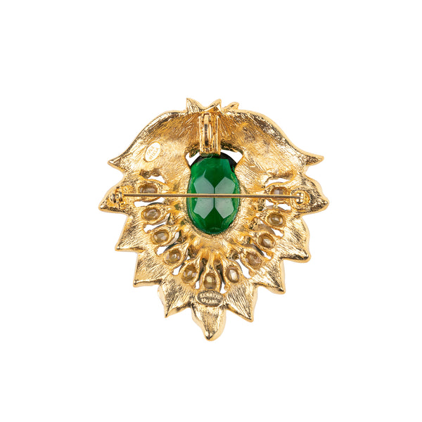 Kenneth Jay Lane Gold And Crystal Emerald Gem Pin
