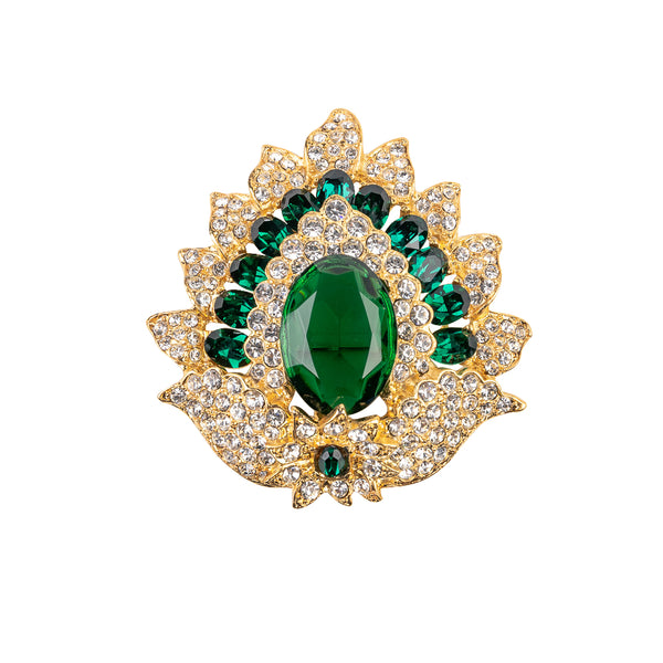 kenneth jay lane Gold and Crystal Emerald Gem Pin