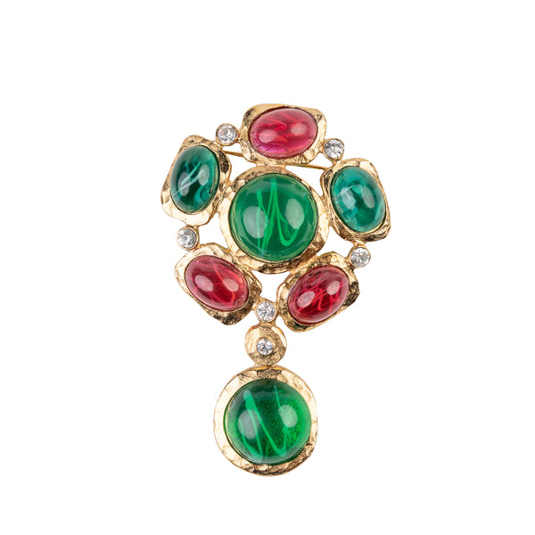 kenneth jay lane Gold and Crystal Gem Cluster Pin