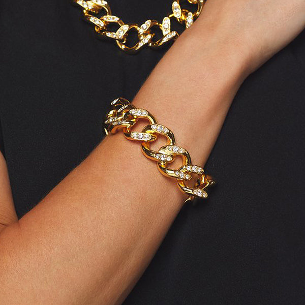 kenneth jay lane Gold and Crystal Link Bracelet