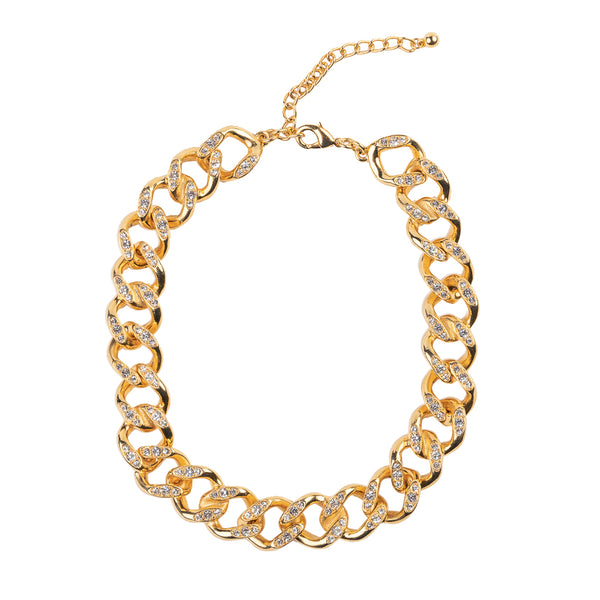 kenneth jay lane Gold and Crystal Link Necklace