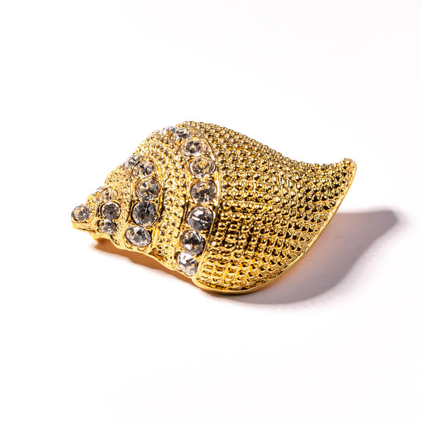 kenneth jay lane Gold and Crystal Seashell Pin