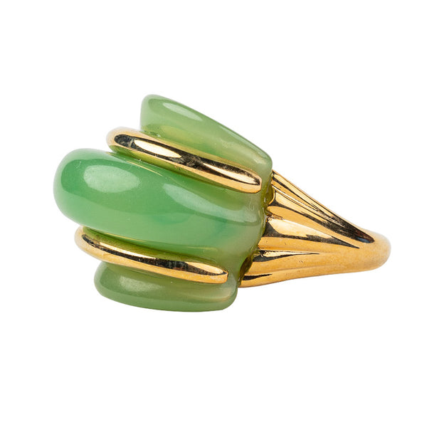 Kenneth Jay Lane Gold And Jade Double Ribbed Ring