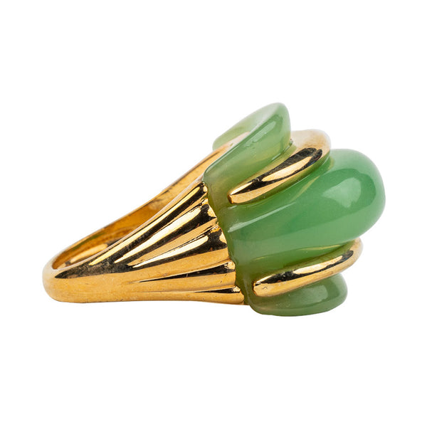 Kenneth Jay Lane Gold And Jade Double Ribbed Ring