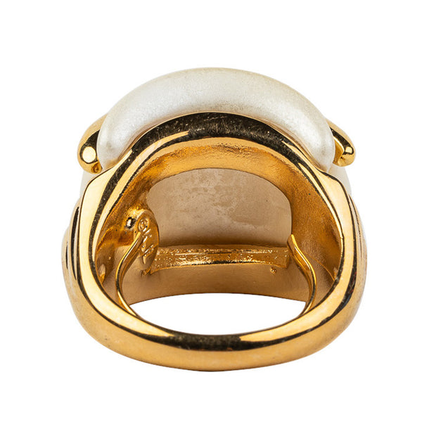 Kenneth Jay Lane Gold And Pearl Double Ribbed Ring