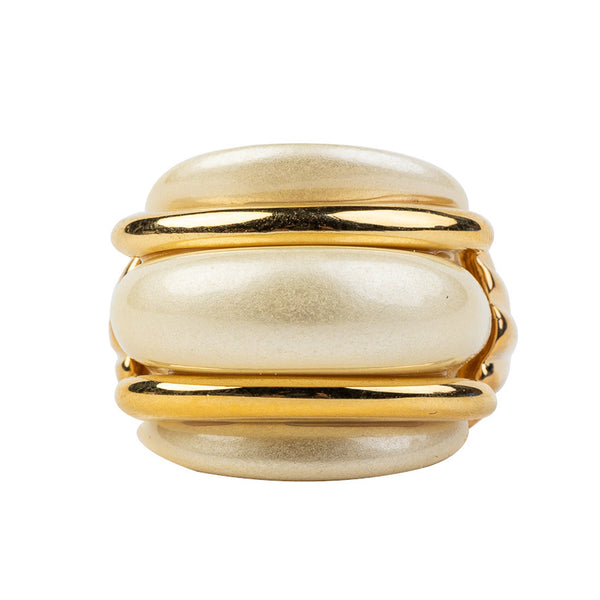 kenneth jay lane Gold and Pearl Double Ribbed Ring