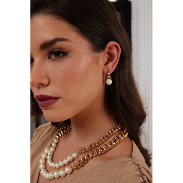 Kenneth Jay Lane Gold And Pearl Drop Hoop Earring