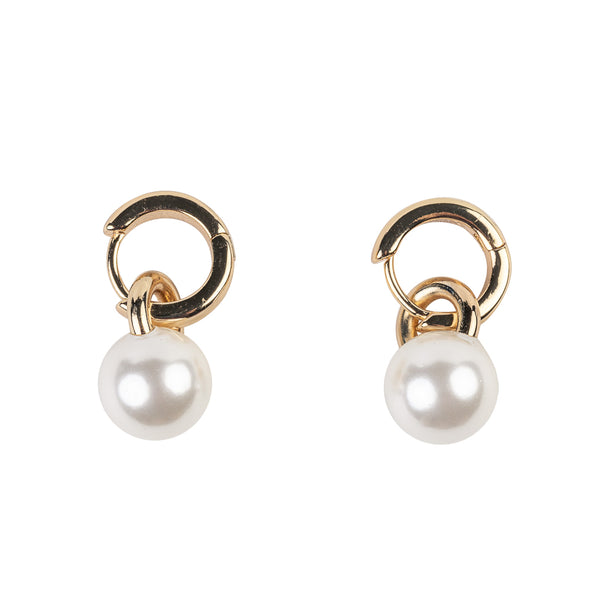 kenneth jay lane Gold and Pearl Drop Hoop Earring