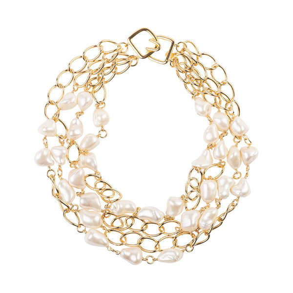 kenneth jay lane Gold and Pearl Nugget Necklace