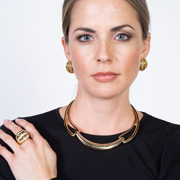 Kenneth Jay Lane Gold And Rhinestone Domed Ring