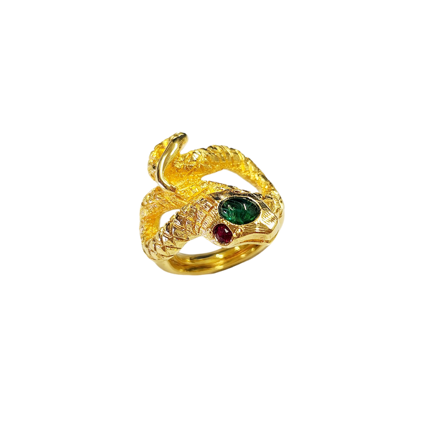kenneth jay lane Gold and Ruby Eyed Snake Ring