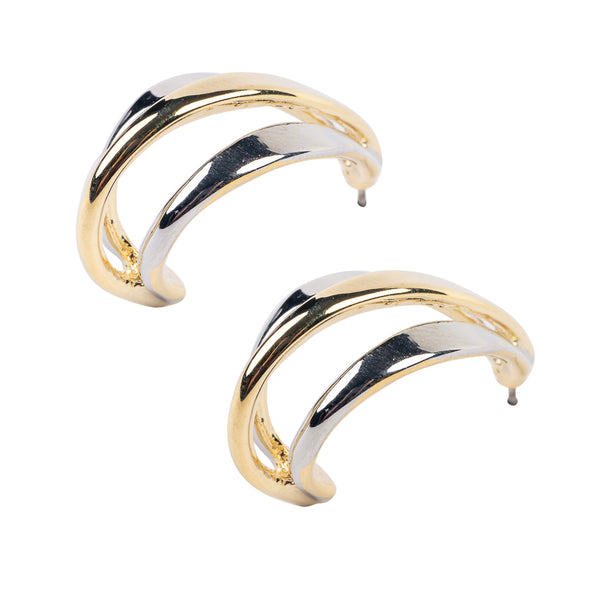 Kenneth Jay Lane Gold And Silver Half Hoop Earring