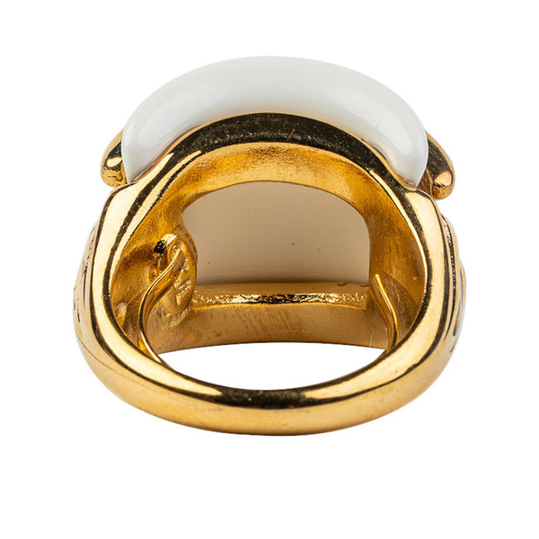 Kenneth Jay Lane Gold And White Double Ribbed Ring