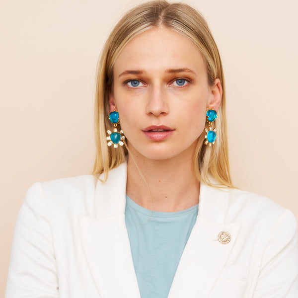 Kenneth Jay Lane Gold & Aqua Drop Clip Earrings