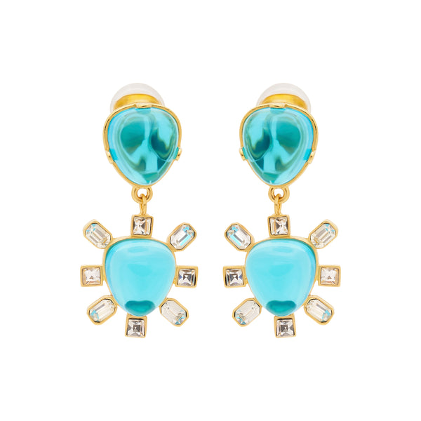 kenneth jay lane Gold & Aqua Drop Clip Earrings